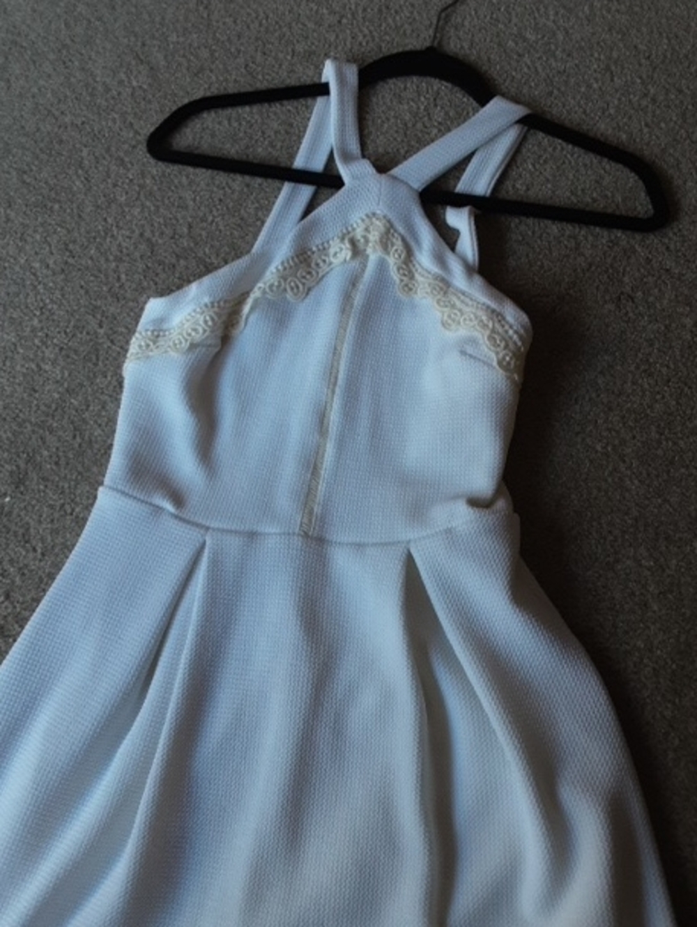 miami White Halter Dress with Cream Lace Detail